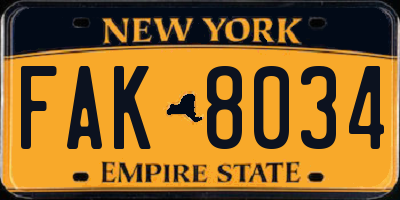 NY license plate FAK8034