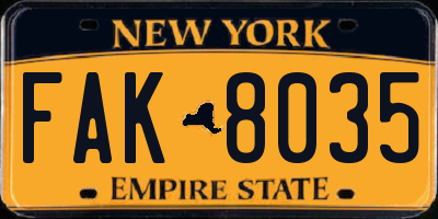 NY license plate FAK8035