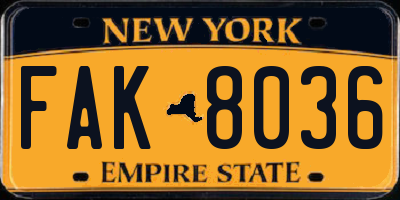 NY license plate FAK8036