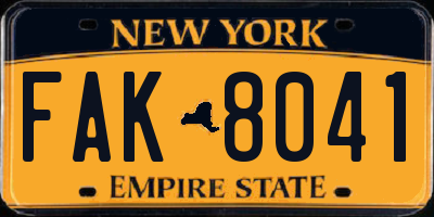 NY license plate FAK8041