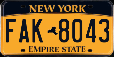 NY license plate FAK8043