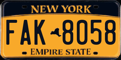 NY license plate FAK8058