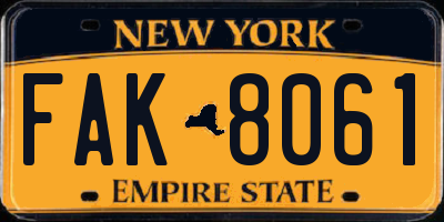 NY license plate FAK8061