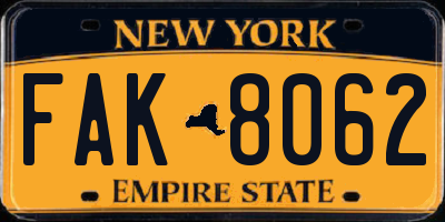 NY license plate FAK8062