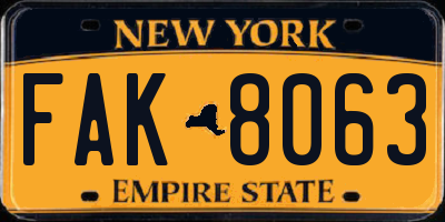 NY license plate FAK8063