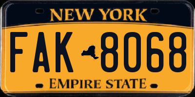 NY license plate FAK8068
