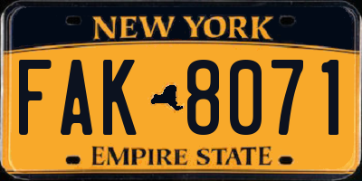 NY license plate FAK8071