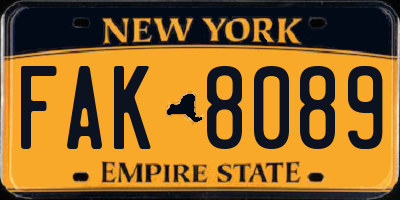NY license plate FAK8089