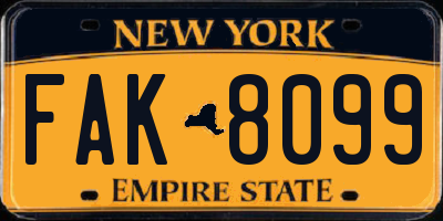 NY license plate FAK8099