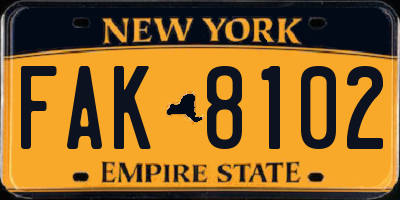 NY license plate FAK8102