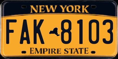 NY license plate FAK8103