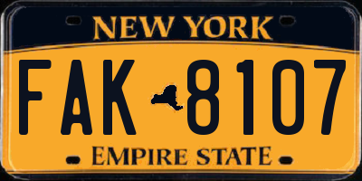 NY license plate FAK8107