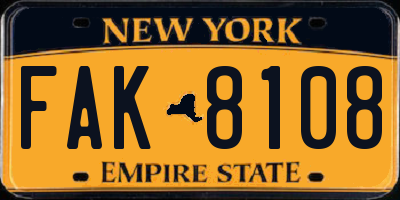 NY license plate FAK8108
