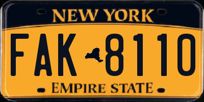 NY license plate FAK8110