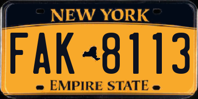 NY license plate FAK8113