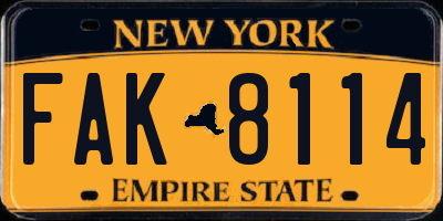 NY license plate FAK8114
