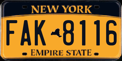 NY license plate FAK8116