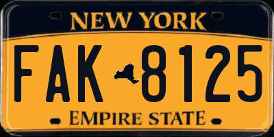 NY license plate FAK8125