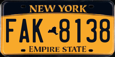 NY license plate FAK8138