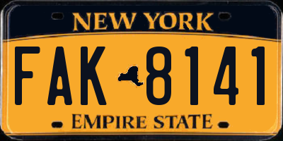 NY license plate FAK8141