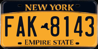 NY license plate FAK8143