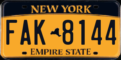 NY license plate FAK8144