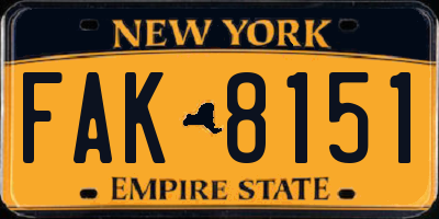 NY license plate FAK8151