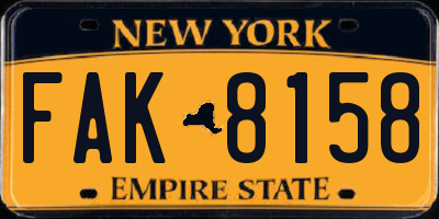 NY license plate FAK8158
