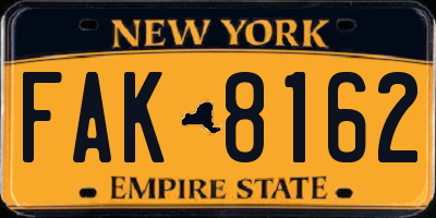 NY license plate FAK8162