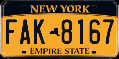 NY license plate FAK8167