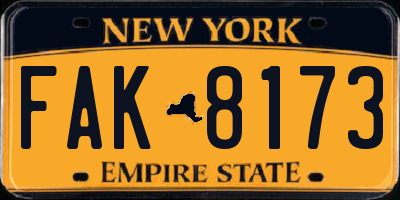 NY license plate FAK8173