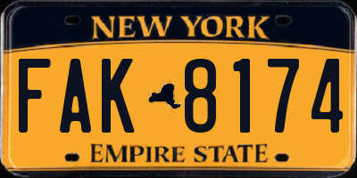 NY license plate FAK8174