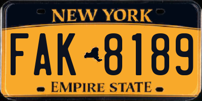 NY license plate FAK8189