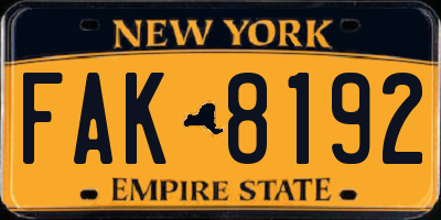 NY license plate FAK8192