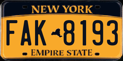 NY license plate FAK8193