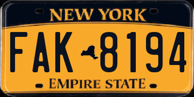NY license plate FAK8194