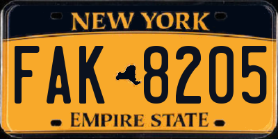NY license plate FAK8205