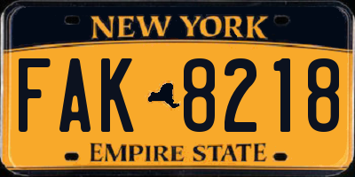NY license plate FAK8218