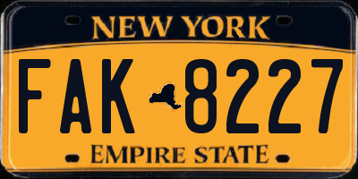 NY license plate FAK8227