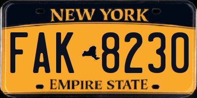 NY license plate FAK8230