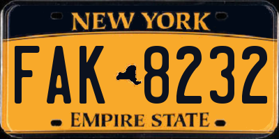 NY license plate FAK8232