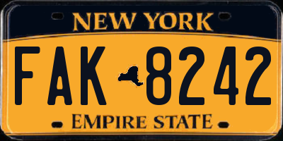 NY license plate FAK8242