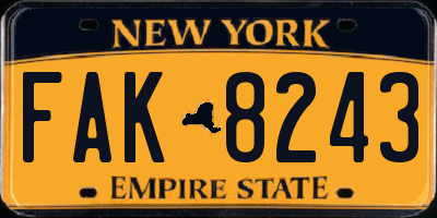 NY license plate FAK8243