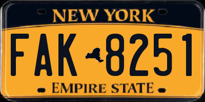 NY license plate FAK8251