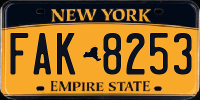 NY license plate FAK8253