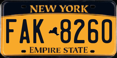 NY license plate FAK8260