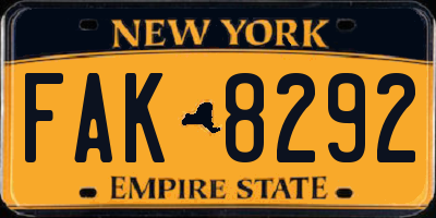 NY license plate FAK8292