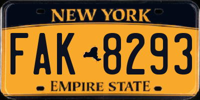 NY license plate FAK8293