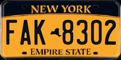 NY license plate FAK8302