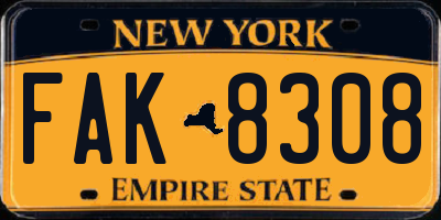 NY license plate FAK8308